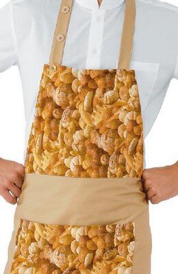 Bib apron with adjustable buttoned shoulder strap